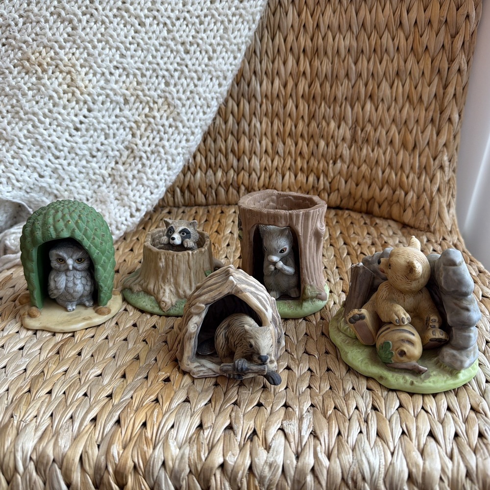 Lot of 5 Vtg FM 1984 Woodland Surprises Squirrel,Raccoon,Bear,owl,beaver
